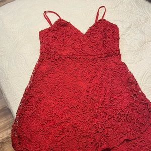 Lace red thin strap dress
